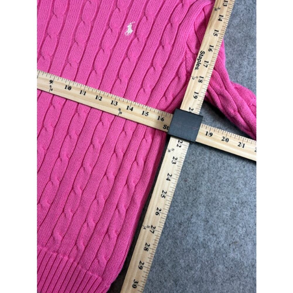 Polo Ralph Lauren Sweater Womens Medium Pink Crewneck Cable Knit Pony Preppy Y2K - Picture 7 of 8